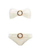 Matchesfashion.com Lisa Marie Fernandez - Ring-front Bandeau Cotton-blend Bikini - Womens - Cream