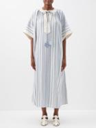 Vika 2.0 - Striped Organic-cotton Midi Kaftan Dress - Womens - Blue Stripe