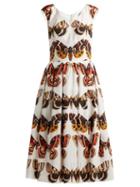 Matchesfashion.com Dolce & Gabbana - Butterfly Print Pleated Cotton Dress - Womens - Brown White