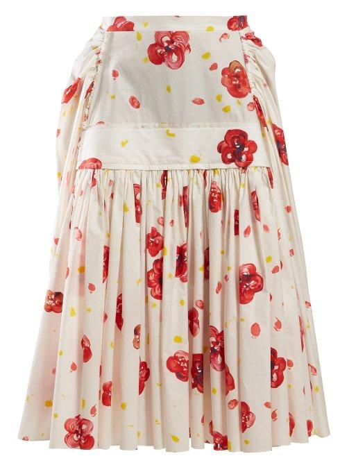 Matchesfashion.com Marni - Floral Print Poplin Skirt - Womens - Red Print
