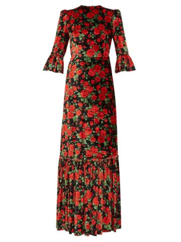 Matchesfashion.com The Vampire's Wife - The Wild Rose Floral Print Velvet Dress - Womens - Black Red