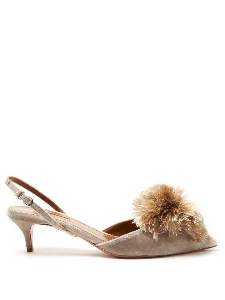 Aquazzura Powder Puff Kitten-heel Velvet Pumps