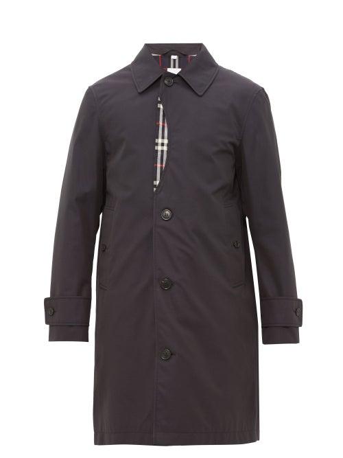 Matchesfashion.com Burberry - Vintage Check Insert Cotton Gabardine Overcoat - Mens - Navy