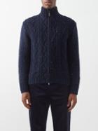 Inis Mein - Zip-front Merino-blend Aran Cardigan - Mens - Navy Multi
