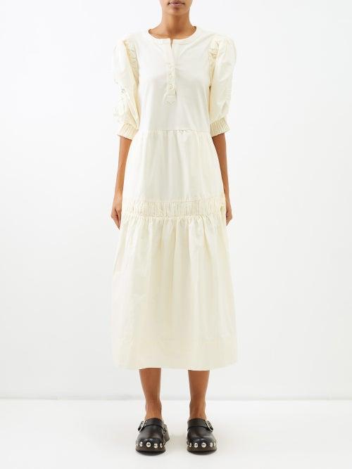 Sea - Steph Puff-sleeved Pleated Cotton Dress - Womens - Ivory
