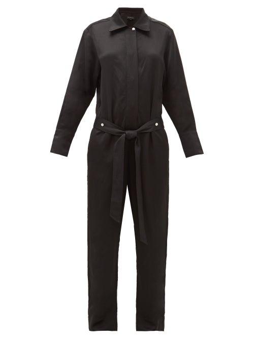 Matchesfashion.com Lee Mathews - Juliette Belted Satin Jumpsuit - Womens - Black