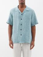 Maran - Cuban-collar Linen Shirt - Mens - Light Blue
