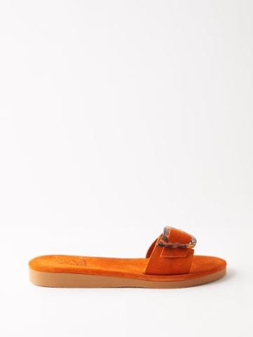 Ancient Greek Sandals - Aglaia Buckled Suede Slides - Womens - Mid Orange