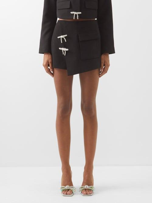 Self-portrait - Crystal Bow-embellished Crepe Mini Skort - Womens - Black