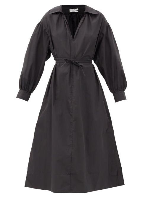 Matchesfashion.com Co - Collared V-neck Cotton-blend Midi Dress - Womens - Black