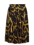 Versace - Chain-print Pleated Silk-twill Skirt - Womens - Black Yellow