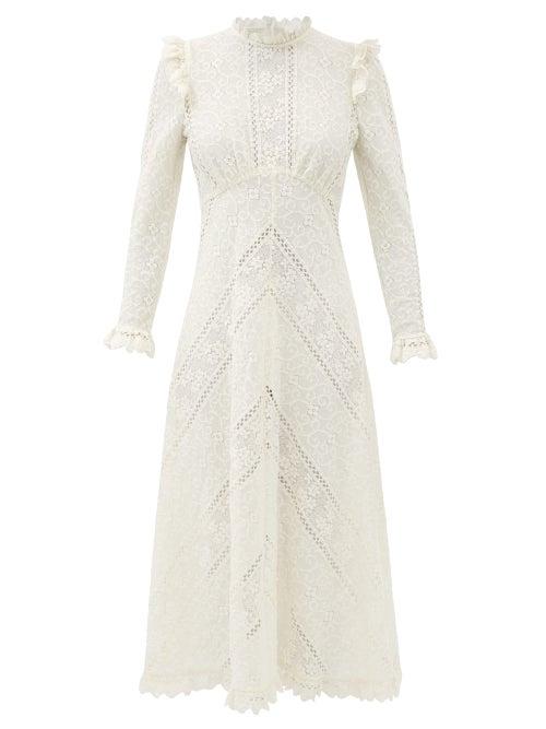 Matchesfashion.com Zimmermann - Brighton Floral-lace Midi Dress - Womens - Ivory