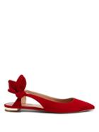 Matchesfashion.com Aquazzura - Drew Bow-embellished Suede Flats - Womens - Red