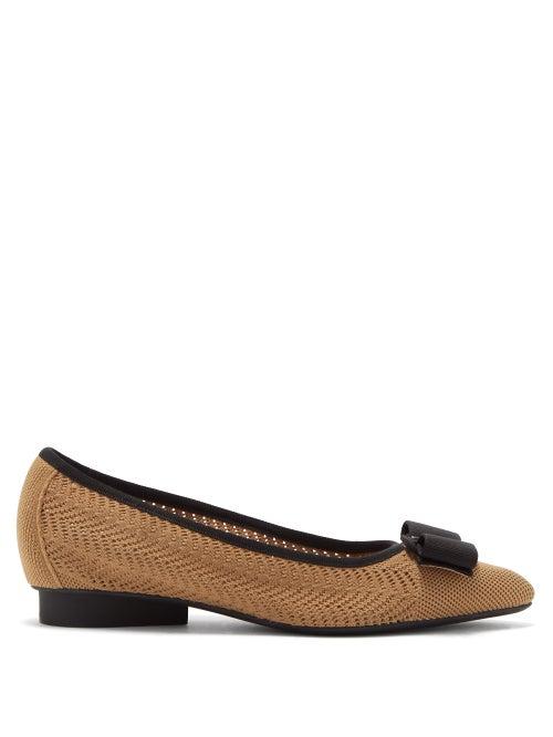 Matchesfashion.com Salvatore Ferragamo - Viva Pointelle-knitted Point-toe Flats - Womens - Black Beige