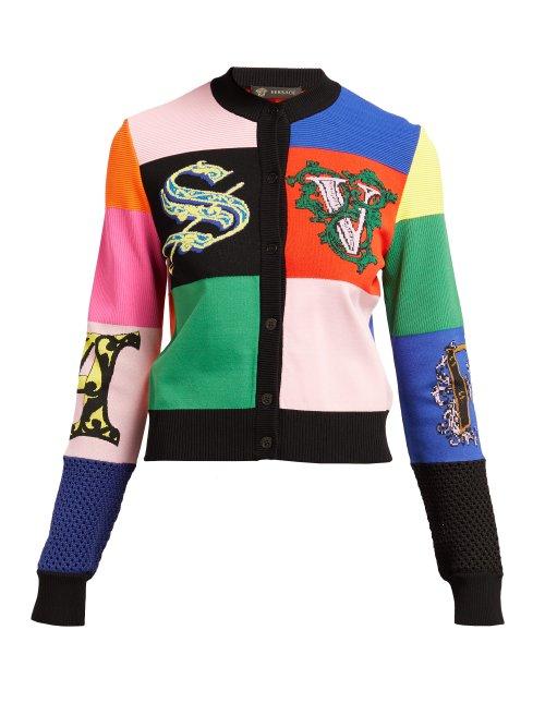 Matchesfashion.com Versace - Panelled Alphabet Jacquard Cardigan - Womens - Multi