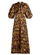 Matchesfashion.com Marni - Floral Print Tie Neck Cotton Dress - Womens - Yellow Multi