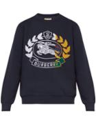 Matchesfashion.com Burberry - Embroidered Cotton Blend Sweatshirt - Mens - Navy