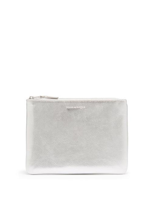Matchesfashion.com Comme Des Garons Wallet - Logo-print Leather Pouch - Womens - Silver