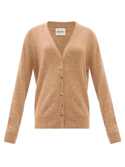 Matchesfashion.com Khaite - Amelia V-neck Cashmere Cardigan - Womens - Camel