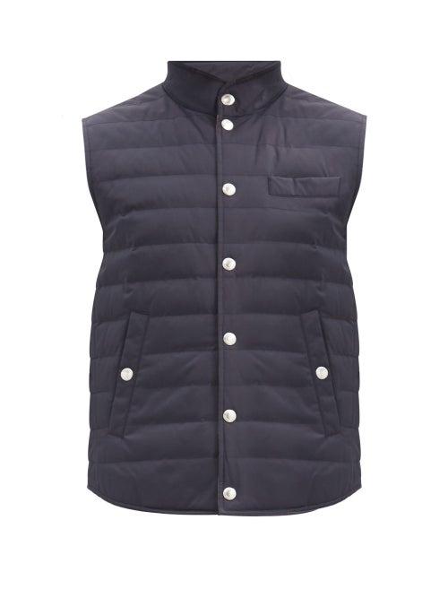 Matchesfashion.com Brunello Cucinelli - High-neck Down-quilted Gilet - Mens - Dark Blue