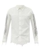 Youths In Balaclava - Frayed Floral-print Cotton Shirt - Mens - White