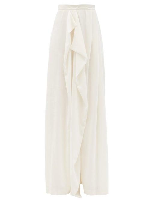 Matchesfashion.com Vika Gazinskaya - Draped Wide-leg Velvet Trousers - Womens - White
