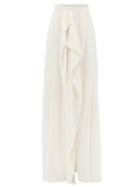 Matchesfashion.com Vika Gazinskaya - Draped Wide-leg Velvet Trousers - Womens - White