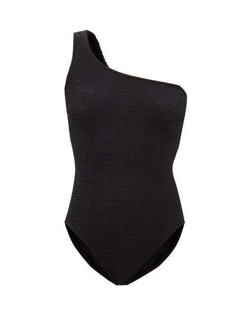 Hunza G - Nancy One-shoulder Crinkle-jersey Swimsuit - Womens - Black