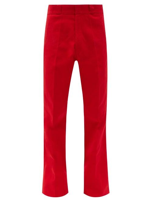Matchesfashion.com Raf Simons - Grain De Poudre Cotton Flared-leg Trousers - Mens - Red