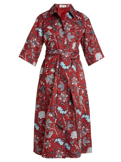 Matchesfashion.com Diane Von Furstenberg - Canton Print Stretch Cotton Dress - Womens - Burgundy Print