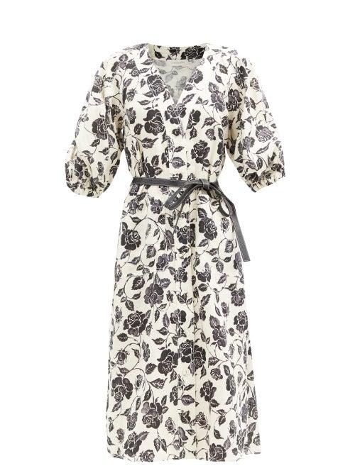 Matchesfashion.com Zimmermann - The Lovestruck Belted Floral-print Dress - Womens - White Black