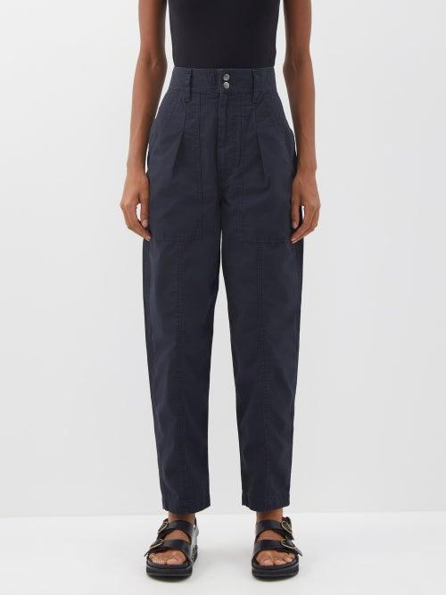 Isabel Marant Toile - Kiana Pleated Cotton-canvas Wide-leg Trousers - Womens - Navy