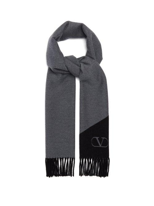 Matchesfashion.com Valentino Garavani - Logo-jacquard Double-faced Cashmere-blend Scarf - Mens - Black Grey