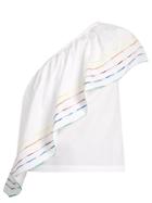 Rosie Assoulin One-shoulder Embroidered-stripe Cotton Top