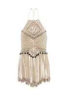 Paco Rabanne - Beaded Macram Halterneck Top - Womens - Cream