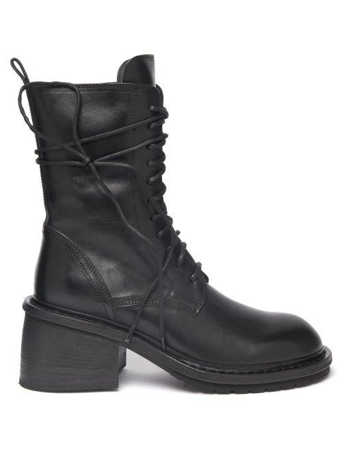 Matchesfashion.com Ann Demeulemeester - Block Heel Lace Up Leather Ankle Boots - Womens - Black