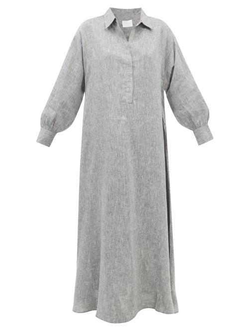 Asceno - Porto Organic-linen Maxi Shirt Dress - Womens - Charcoal