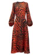 Matchesfashion.com Borgo De Nor - Elista Panthera Print Silk Satin Midi Dress - Womens - Black Red