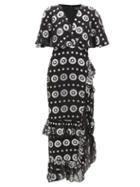Matchesfashion.com Saloni - Rose Metallic Silk Blend Jacquard Dress - Womens - Black Silver
