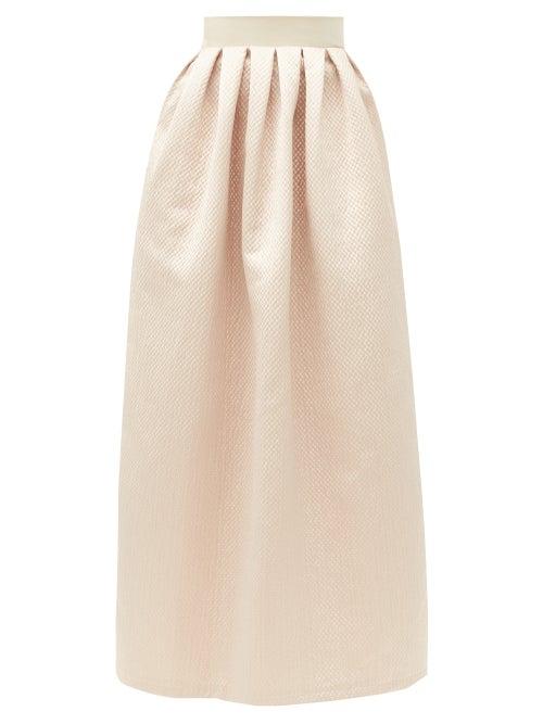 Matchesfashion.com Marta Ferri - Contrast-waistband Cloqu-satin Maxi Skirt - Womens - Light Pink