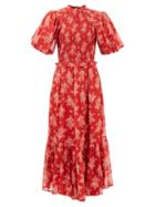 Sea - Alessia Floral-print Smocked Georgette Dress - Womens - Red Multi