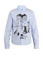 Matchesfashion.com Prada - Graphic Print Striped Cotton Shirt - Mens - Blue Multi
