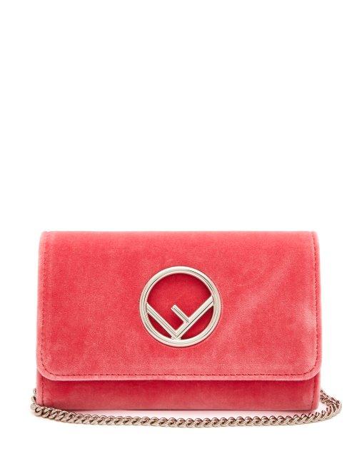 Matchesfashion.com Fendi - Kan I Logo Velvet Cross Body Bag - Womens - Pink