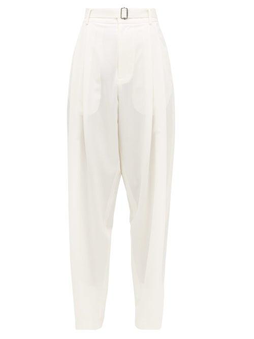 Matchesfashion.com Edward Crutchley - Pleated Belted Wool Trousers - Womens - Ivory