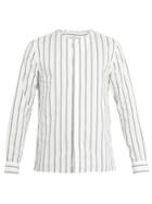 Saturdays Nyc Pontus Collarless Striped Cotton Shirt