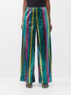 La Doublej - Holiday Striped Sequinned Wide-leg Trousers - Womens - Rainbow