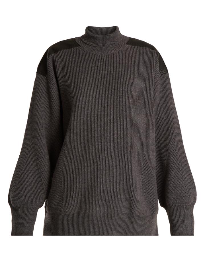 Stella Mccartney Faux Leather-trimmed Oversized Wool Sweater