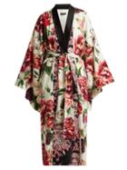 Matchesfashion.com Dolce & Gabbana - Peony And Rose Print Charmeuse Kimono Coat - Womens - White Multi