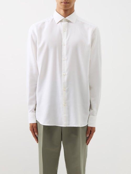 Zegna - Cashco Spread-collar Cotton-blend Twill Shirt - Mens - White