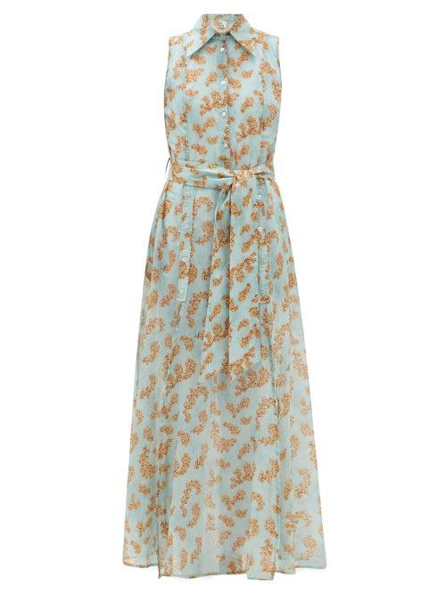 Ladies Lingerie Galanthya - Louise Floral-print Cotton Shirt Dress - Womens - Blue Print